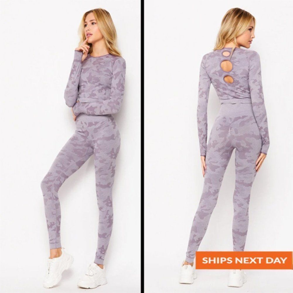 Seamless Marled Camo 2 Piece Sport Set - Two Piece Set - Sport Set